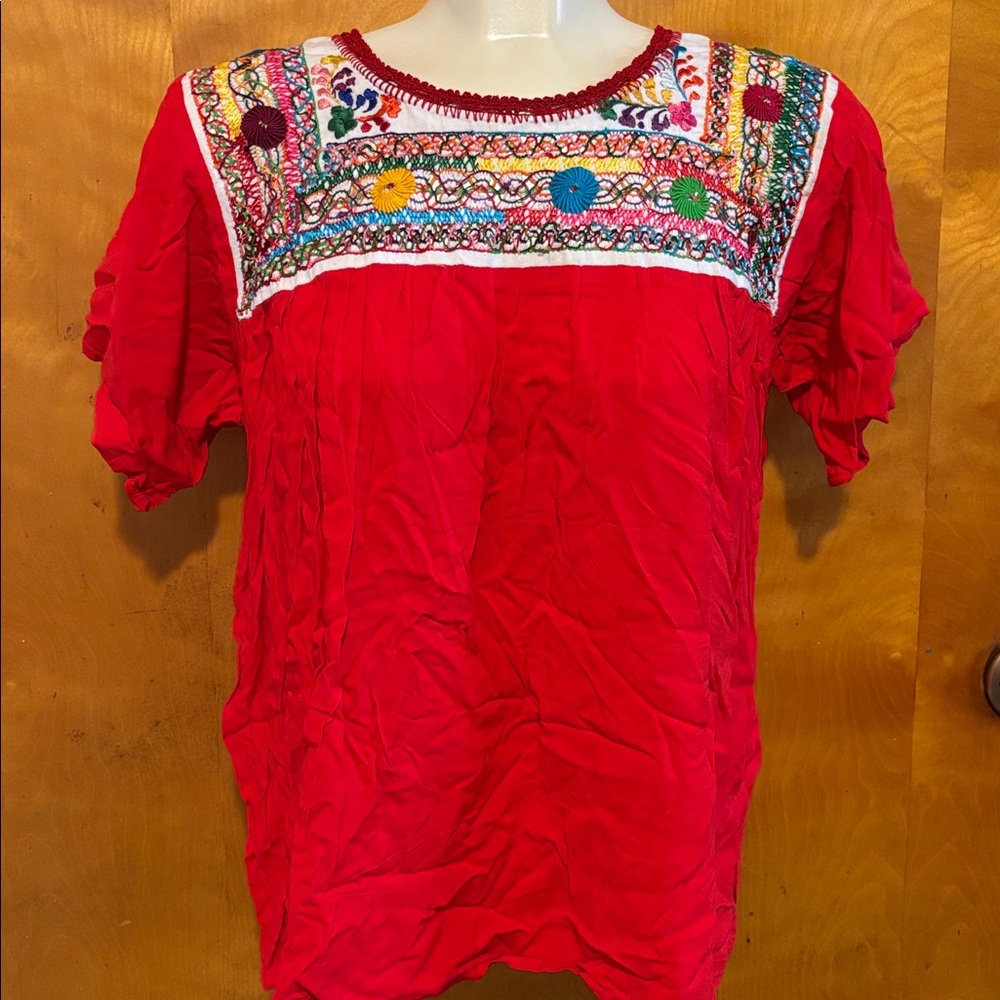 Hand Crafted Red Embroidered Blouse